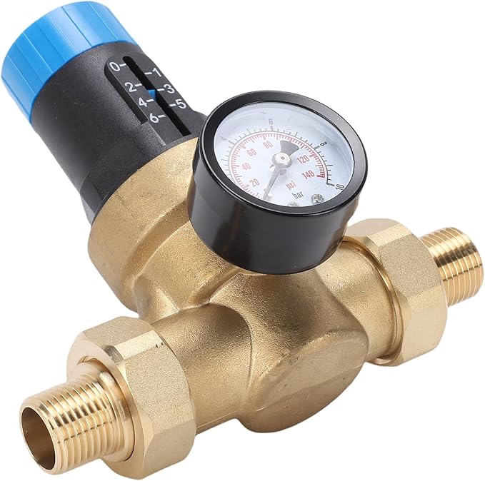 Water Pressure Regulator Valve Pressure Reducing Valve Water Pressure Controller DN15 1/2 Inch Brass with 316L Stainless Steel Filter 40um for Home Use RV Camping