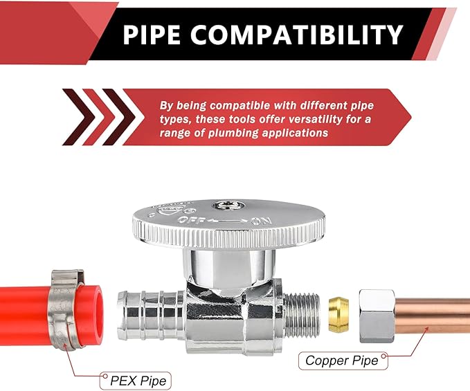 (Pack of 50) EFIELD 1/4 Turn Straight Stop Valve 3/8" OD Compression X 1/2" Crimp Barb Pex Chrome Plated Brass,(VALVE085-50PCS)