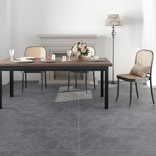 Freshtour Vinyl Flooring Roll, Versatile Removable PET Leather-Like Floor Covering, Waterproof & Durable, Easy Tape Installation, Cost-Effective for Any Room, Grey Marble/ 107.6 Sq.ft (39.3" x 393.7")