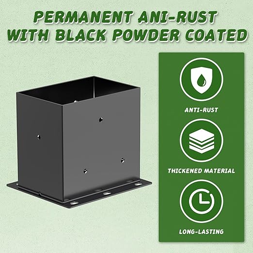 2 Pcs Post Base,4”x 6" Post Brackets(Acturl3.6 x5.6), Heavy Duty Black Metal Powder-Coated Thick Steel Post Anchor Outdoor for Support Deck Base Plate, Pergola Bracket Kit,Mialbox Post Mount