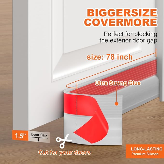 Door Draft Stopper, Door Sweep for Bottom of Door, Weather Stripping Door Seal, Under Door Gap Filler, Under Door Draft Blocker Soundproof/Insulator, Door stoppers (Transparent, 78‘’)