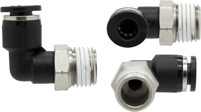 PneumaticPlus PL-1/4-N2 Push to Connect Fittings, Male Elbow - 1/4" Tube OD x 1/4" NPT Thread (Pack of 10)