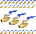 30-Pack Foskan 3/4 Inch PEX Crimp Full Port Ball Valve with Blue Handle, Brass Quarter Turn Shut-off Valve for PEX Tubing
