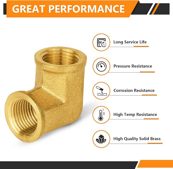 10-PCs HeSun Brass Pipe Fitting, 3/8" x 3/8" NPT Female 90-Degree Barstock Street Elbow