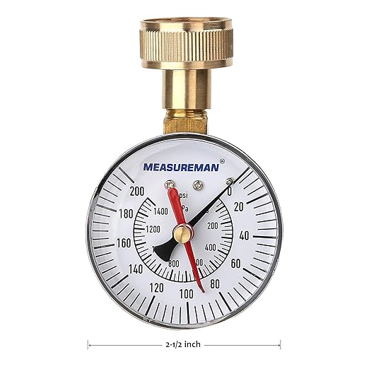 MEASUREMAN 2-1/2" Water Pressure Test Gauge, 3/4" Female Hose Thread, 0-200 psi/kpa with Maximum Pressure Memory