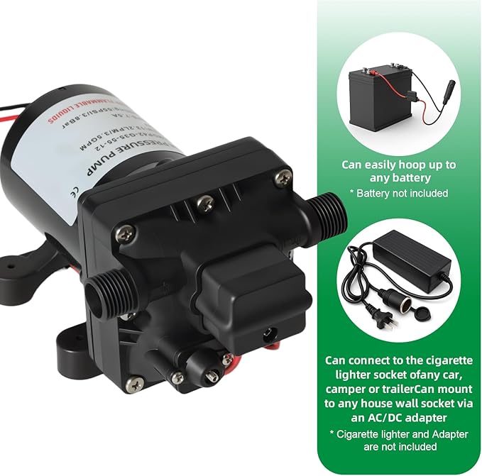 12V RV Water Pump, 3.5 GPM,40-80 PSI Adujstable Diaphragm Pump with Automatic Pressure Switch,1/2'' MNPT Port, Quiet & Smooth Operation,1 Pump + 1 Strainer,Compatible with Camper, RV, Shower, Sprayer