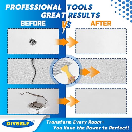 DIYSELF 21 PCS Drywall Repair Kit, 4/6/8/10 Inch Wall Patch Repair Kit with Metal Patches, Dry Wall Patch Kits for Bathroom, Nail Holes, Outlets, Wall Repair Patch-Only Refill Pack (No Spackle)