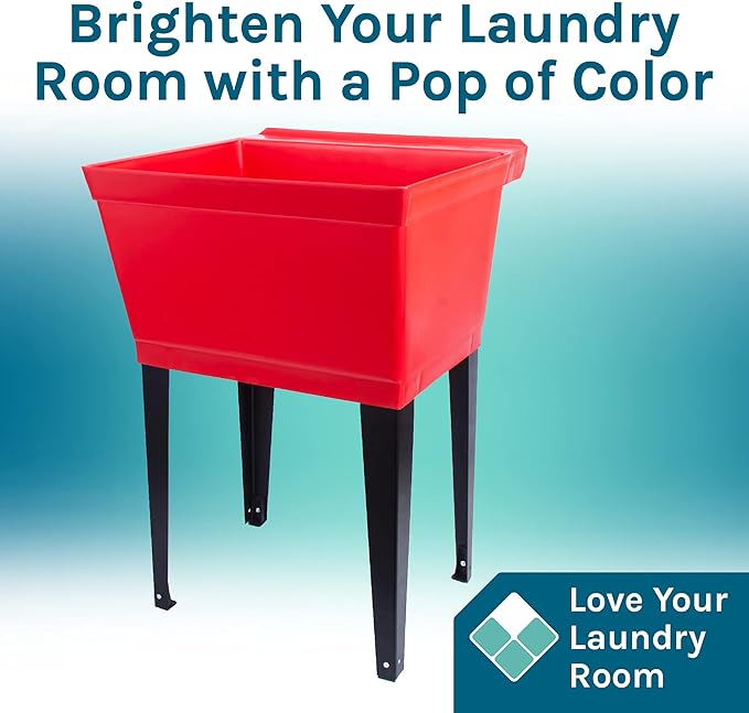 Utility Sink Extra-Deep Red Laundry Tub with High-Arc Stainless Steel Coil Pull-Down Sprayer Faucet, Integrated Supply Lines, P-Trap Kit