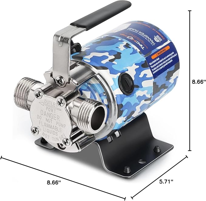 115V 1/10HP 330GPH Utility Rain Barrel Waterbed Pump, With Water Hose Kit, Camouflage Color.