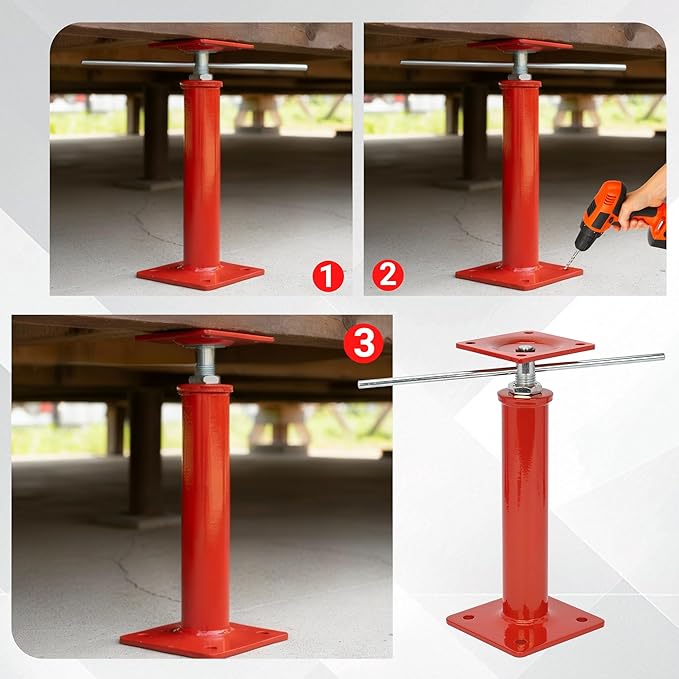 Heavy Duty Adjustable Screw Jacks for Crawl Space Leveling, 10"-18" Height Range, 10000 lbs Load Capacity (4 Packs), Steel Joist Beam Support Jacks for Basement, Cellar & Floor Stabilization