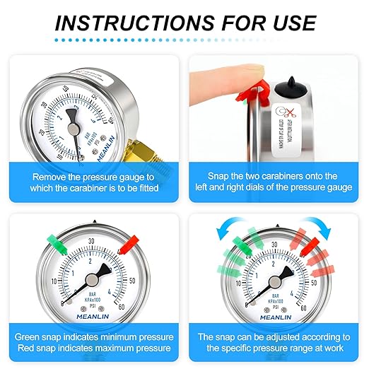 MEANLIN MEASURE 0~60Psi Dry Pressure Gauge Stainless Steel 1/4" NPT 2" FACE DIAL Waterproof for Pool Filter Pump Oil Air Compressor Tire Pressure Tester Lower Mount (with 2PCS Snaps)