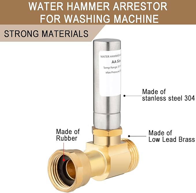 [4 Pieces] Lingmfg Water Hammer Arrestor For Washing Machine, 3/4 Inch Thread Brass LING-WMWHA-SS-S-4