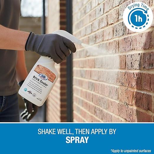Rainguard Water Sealers Brick Sealer Spray, Penetrating Protection Against Rain and Moisture Damage, for All Brick & Mortar Surfaces, Silane/Siloxane Waterproofer, Natural Finish, Ready-to-Use, 16 oz