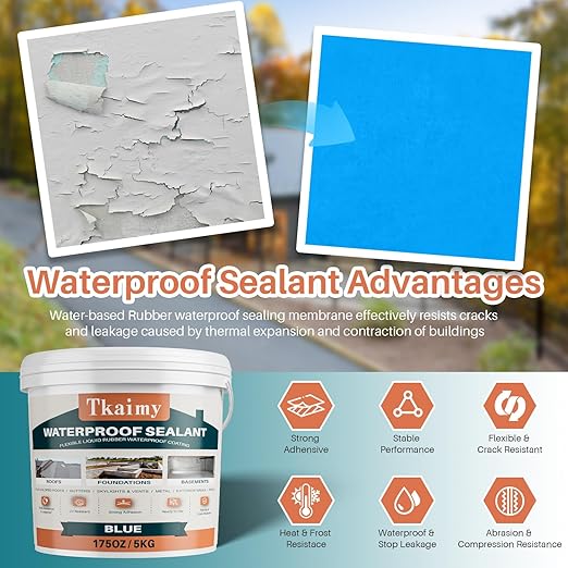 Waterproof Sealant 175 oz, Blue, Stop Leaks, Polyurethane Waterproof Coating for Gutters, RV, Campers, Roof Repair, Skylights, Pools, and More, Indoor & Outdoor Water Proof Sealant Coating