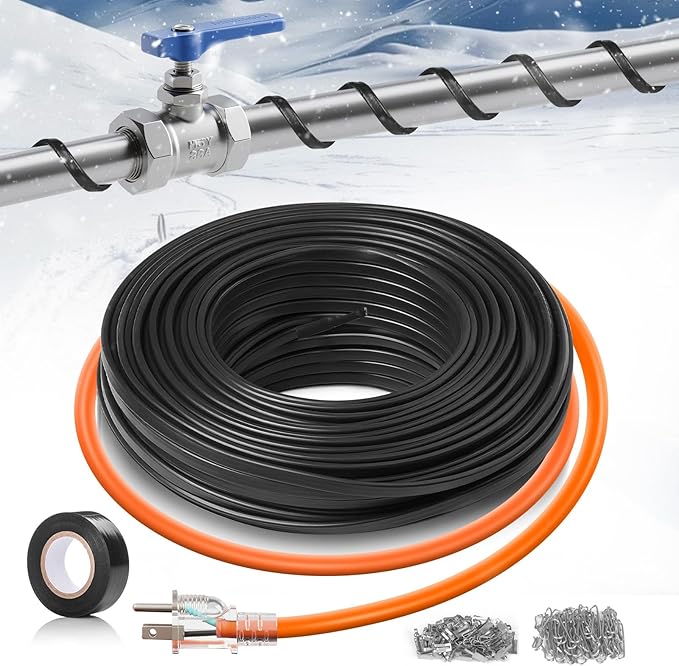 15FT（3FT-200FT） Pipe Heating Cable for Pipe Freeze Protection, Heat Cable for Water Pipes(Metal and Plastic), Pipe Heat Tape Keeps Water Flowing at -40°F 5w/ft, 120V Plumbing fixture