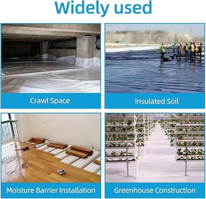 Vapor Barrier - 10' x 100' 10 Mil, Puncture Resistant Polyethylene Film Sheeting, Plastic Drop Cloth, Black/White Crawl Space Vapor Barrier for Covering, Basement, Renovating, Industrial