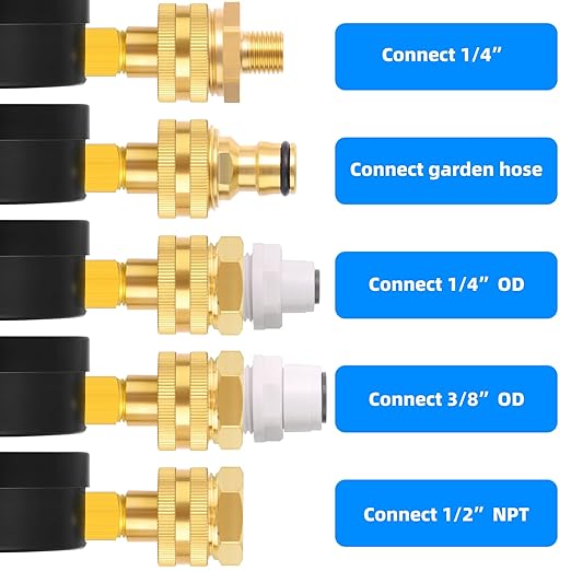 MEANLIN MEASURE 0~100Psi 3/4" Female Water Pressure kit Plus 5 adapters, 2.5" FACE DIAL Multi-Purpose Pressure Gauge kit, Hydraulic Tester,Suitable for Gardens, Water Pipes, etc
