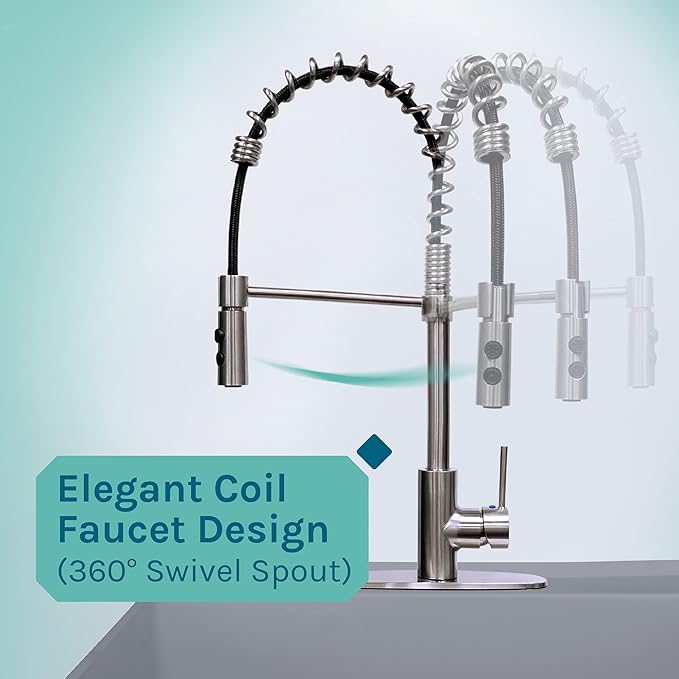 Utility Sink Extra-Deep Laundry Tub in Grey with High-Arc Stainless Steel Coil Pull-Down Sprayer Faucet, Integrated Supply Lines, P-Trap Kit, Heavy Duty Floor Mounted Freestanding Wash Station