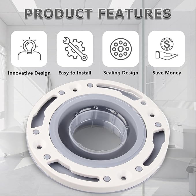 Universal Toilet Flange Kit, Leakage Proof Toilet Repair Flange with Screws, Silicone Toilet Flange Extender for 4in, 5in, Special 3in Waste Pipes, Gray