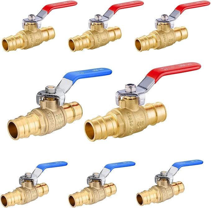 8-Pack Foskan 3/4" Brass PEX-A Full Port Ball Valve, Quarter Turn Shut-off Valve for PEX-A Tubing(Blue and Red)
