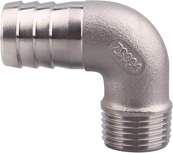DERNORD 3/4" Hose Barb x 1/2" Male NPT Stainless Steel 90 Degree Elbow- Home Brew Pipe Fitting