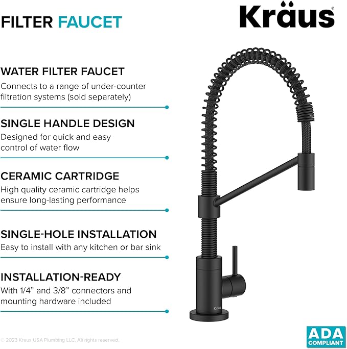 KRAUS Bolden Commercial Style Pull Down Kitchen Faucet and Water Filter Faucet Combo in Spot-Free Stainless Steel, KPF-1610-FF-104SFS