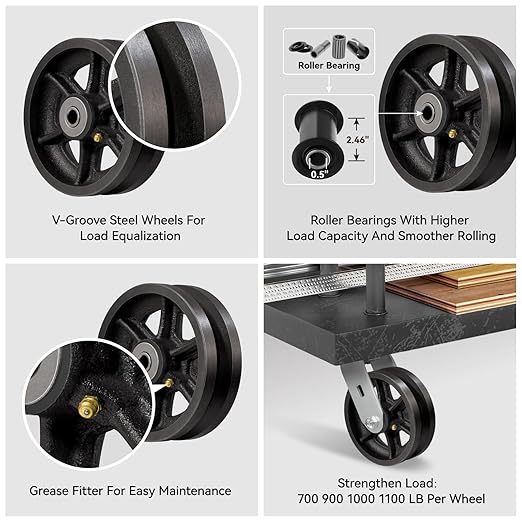 4" X 1.5" Sliding Gate Rollers, Cast Iron V Groove Wheel with Roller Bearing, Heavy Duty Metal Wheel, Industrial Sliding Gate Wheels, Black（1 Pack）