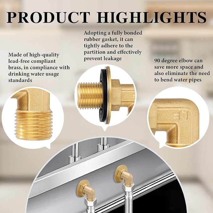 Wall Mount Commercial Faucet Installation kit,Brass 90 dergee backsplash Mount Set for Stainless Steel Commercial Kitchen Prep & Utility Sink,Lead-Free 2 Pack