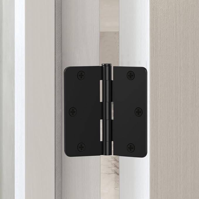 Door Hinges Matte Black - 6 Pack Black Door Hinges 3.5 Inch Rounded Interior Door Hinge with 1/4" Radius Corners - Black Hinges for Doors 3 1/2 Inches Flat Iron Residential Door Hardware
