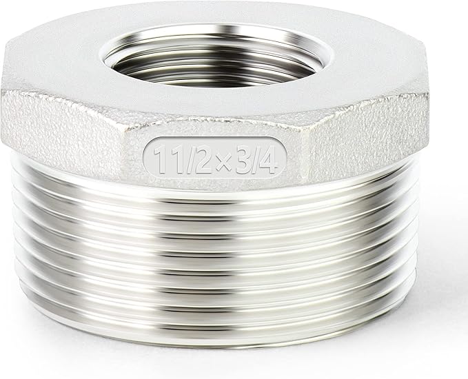 TAISHER 2PCS 304 Stainless Steel Reducer Hex Bushing, 1-1/2" NPT Male x 3/4" NPT Female, Reducing Pipe Adapter Fitting