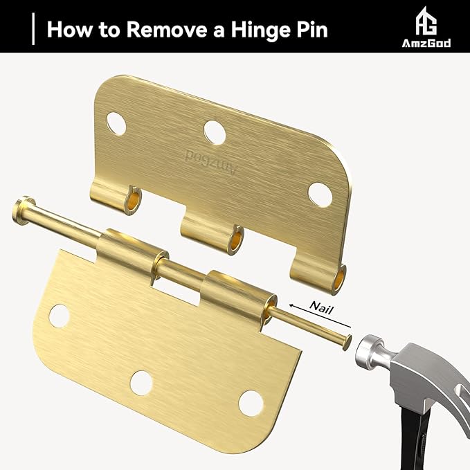 Door Hinges Satin Brass - 36 Pack Gold Door Hinges 3.5 Inch Rounded Interior Door Hinge with 5/8" Radius - 3 1/2 Inches Brushed Brass Hinges for Residential Standard Doors