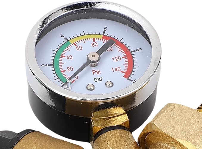 FTVOGUE Water Pressure Regulator Brass Adjustable with Pressure Dial Gauges 1 to 6 Bar Range for RV Home Plumbing System Reduction (3/4 inch (DN20))