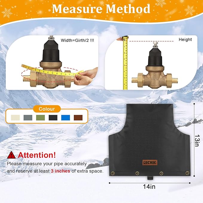 Backflow Preventer Insulated Cover (5°F) for Winter Freeze Protection, 14"W x 13"H Thickened Pressure Reducing Value & Well Pump Cover, Outdoor Waterproof Insulation Pouch for Sprinkler Valve, Black