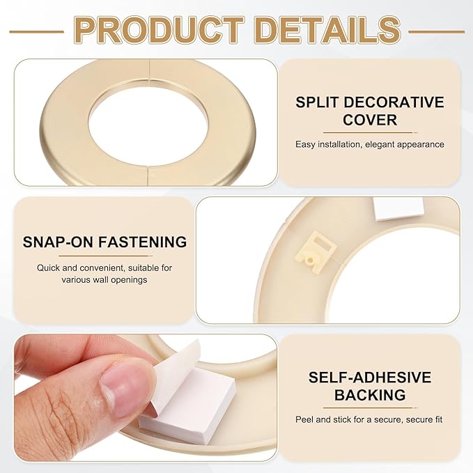 PATIKIL Wall Split Flange 140mm / 5.5" OD, 4 Pcs Round Escutcheon Plate Cover PPR Plumbing Cover Plates with Self-Adhesive Tape for 78mm / 3.1" Dia Water Pipe Faucet, Gold