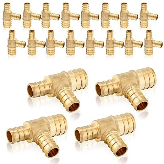 20-Pack HeSun PEX Fittings, 1"x3/4"x3/4" Pex Tee, Brass Crimp Fitting for ASTM F1807(PEX1807088-20)