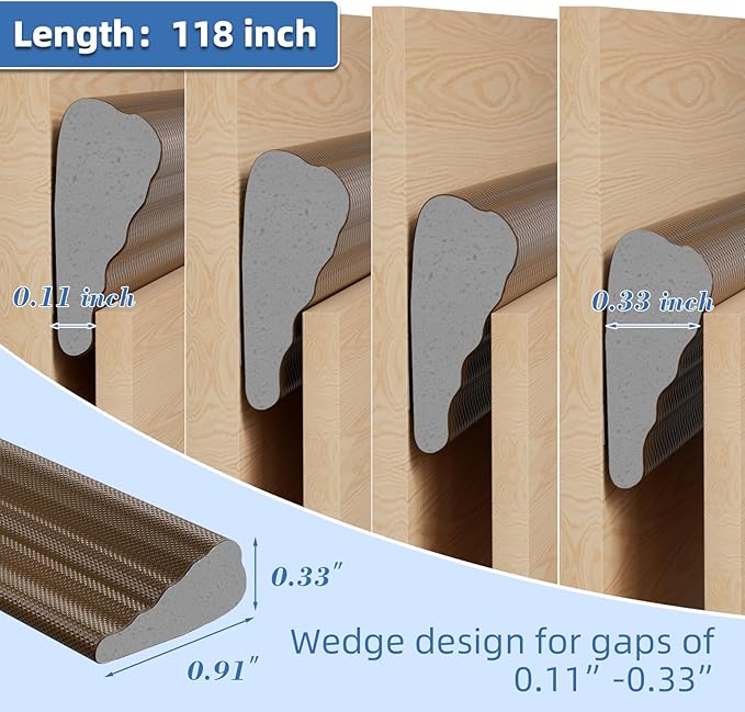 118”Wedge Weather Stripping Door Seal Strip for Door Frame,Self-Adhesive Window Insulation for Winter,Dark Foam Gap Filler for Light Noise Blocker,Front Exterior Door Side Draft Stopper,Brown