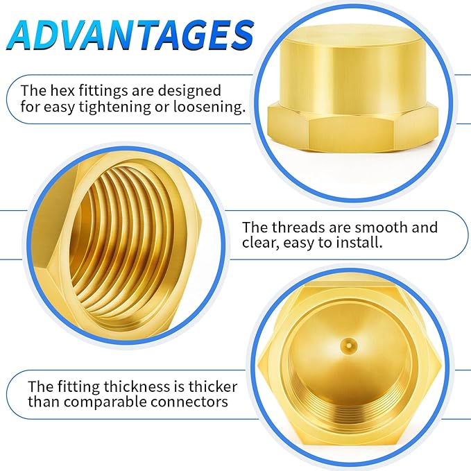 ChillWaves Brass Pipe Fitting, Hex End Cap Pipe Fitting，1/8" NPT Female，Thread Adapter(6-PACK)