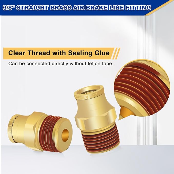3/8" Brass Push to Connect DOT Air Brake Fittings, 3PCS Air Line Quick Connect Fittings 3/8" Tube OD x 3/8" NPT Connector Tube to Male Pipe for Truck Trailers Air Brake System