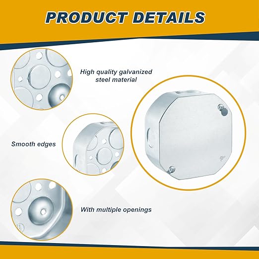 4 Set 4 × 4" Electrical Junction Box with Cover Electrical Metal Outlet Box, 15.5 Cu. in. Capacity Receptacle Exposed Work Cover, 1-1/2'' Deep, Octangle