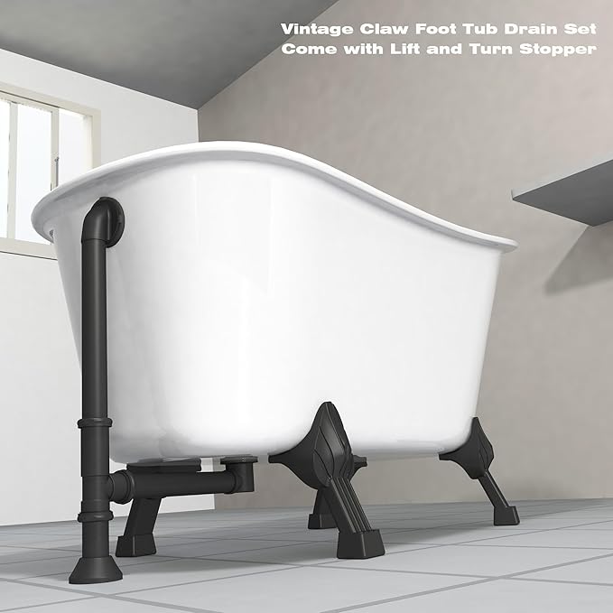 Artiwell Vintage Claw Foot Tub Drain Kit with Lift and Turn Bath Drain Stopper, 1-1/2" Brass Tubular Leg Tub Bathtub Waste and Overflow Drain Assembly with Drain Plug and Bathtub Overflow Cover