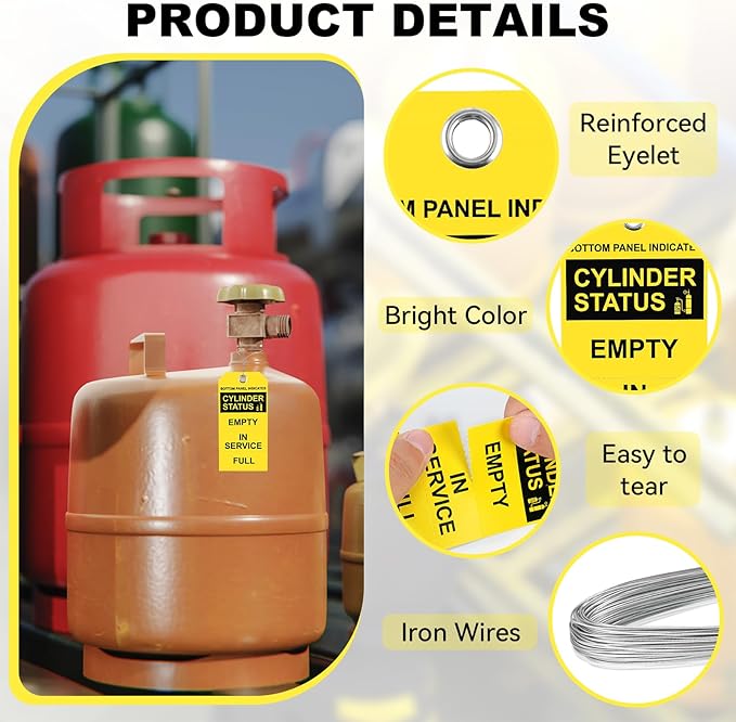 50 Pack Cylinder Status Sign Tags 2.4 X 4.7 Inch Empty in Service Full 3-Part Perforated Labels with Pre-Attached Wires for Checking The State of The Cylinder (50)