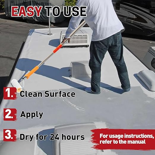 RV Roof Coating, Easy to Apply Solar Reflective Sealant, Quick Drying RV Roof Sealant, Trailer and Camper Roofs Leak Repair Liquid Waterproof Paint, 1 Gallon (White)