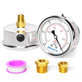 MEANLIN MEASURE -30inHG~0Psi Stainless Steel 1/8" NPT 2.5" FACE DIAL Vacuum Pressure Gauge, Center Back Mount, with 1/4" NPT and 3/8" NPT Hex Bushing