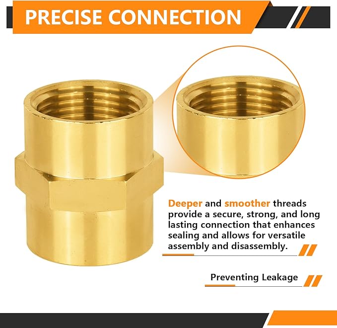 50-PCs HeSun Brass Pipe Fitting, 1" NPT Female x 1" NPT Female Hex Pipe Adapter