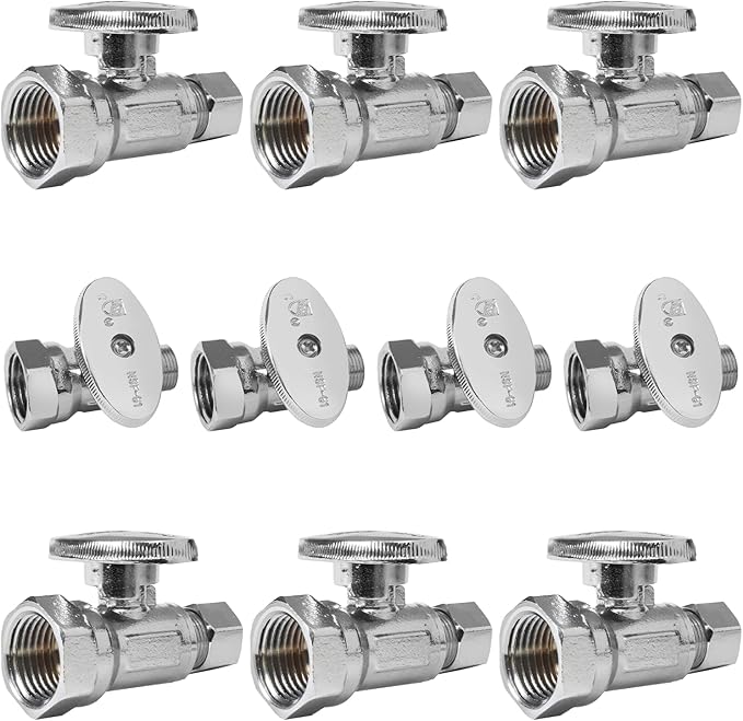 10-Pack Foskan 1/4 Turn Straight Shut off Valve,Straight Stop Valve 3/8" OD x 1/2" FIP,Chrome Plated Brass