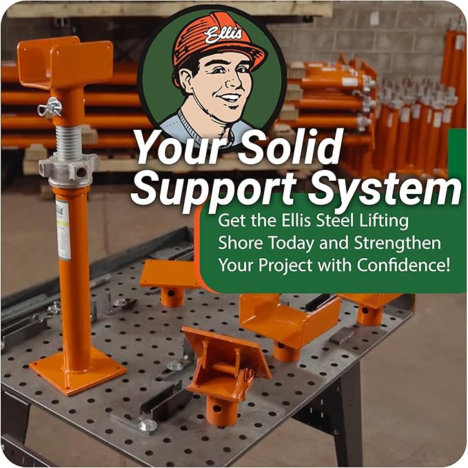 Ellis Manufacturing Light-Duty Steel Lifting Shore – Adjustable House Jack for Foundation, Beams, Floor Support, and Concrete Bracing – 12,000 lb Safe Load Capacity – 38"-62" Adjustment