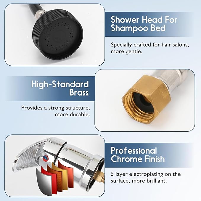 LukLoy Salon Shampoo Bowl Faucet Vacuum Breaker Kit with Hair Shampoo Brush, Shampoo Bowl Hose and Sprayer Replacement Part