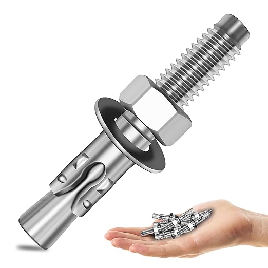 Mywish 1/4 x 1-3/4 Inch Wedge Anchors, 10Pcs 304 Stainless Steel Industrial 1/4 Heavy Duty Industrial Masonry Wdege Anchor Bolts for Brick Cement and Concrete, Bright Finish