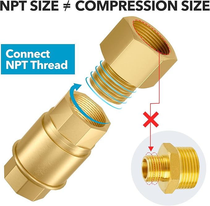 2PCS Brass Pipe Fitting, 1/4" Female x 1/8" Male NPT Thread Brass Hex, Adaptor 1200psi High Pressure