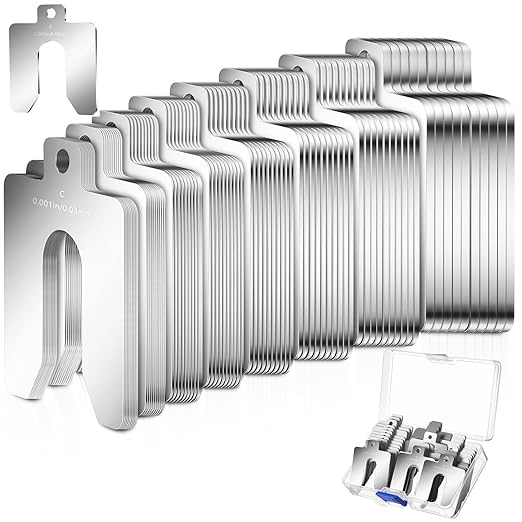 Shimeyao 80 Pcs Size C 4" x 4" Stainless Steel Slotted Shims Kit Metal Shims Stock for Leveling Assortment with Storage Box for Machinist Motor Door Shop Kit Replacement Pack